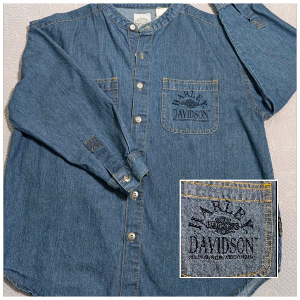 Vintage Harley Davidson Women's Cowgirl Shirt  Medium Double Pocket Embroidered